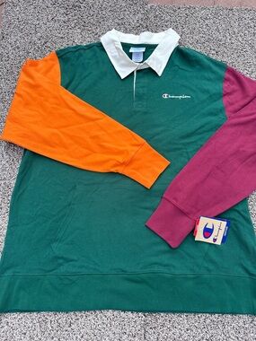 NWT Champion Green Rugby Pullover with Orange and Burgundy Sleeves XXL (read)